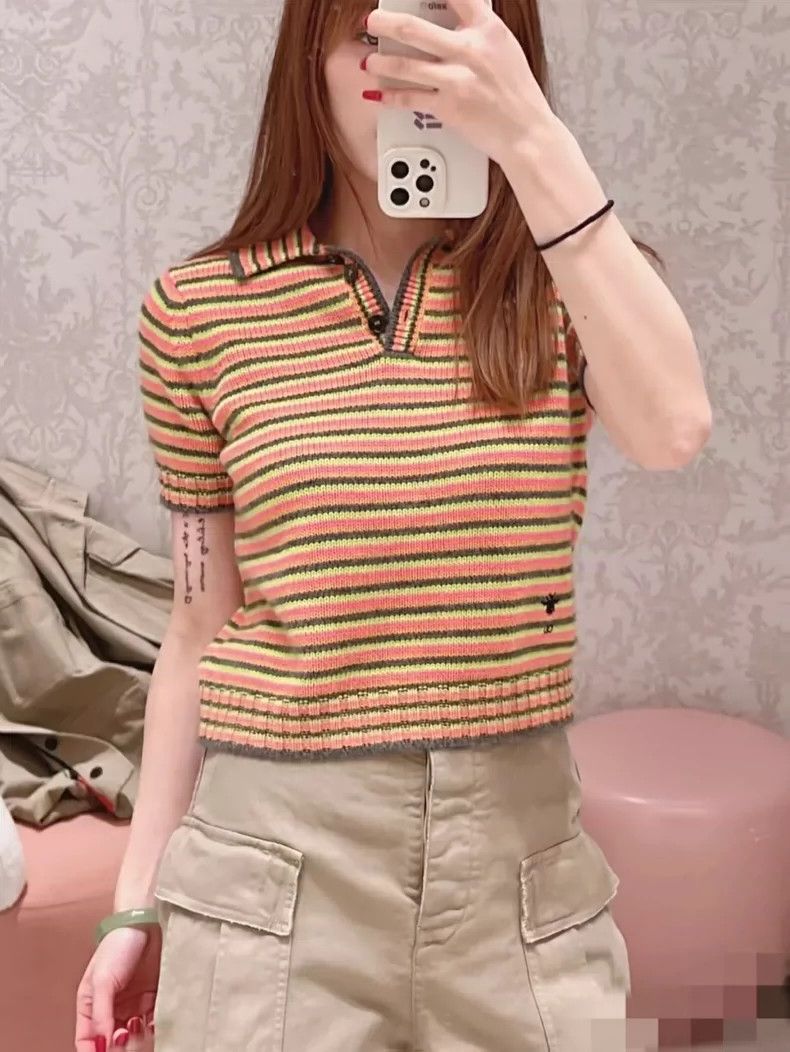 Dior Dior Colorful knitted bee embroidered short sleeves 2503-Ne Size S / US 4 / IT 40 - 8 Thumbnail