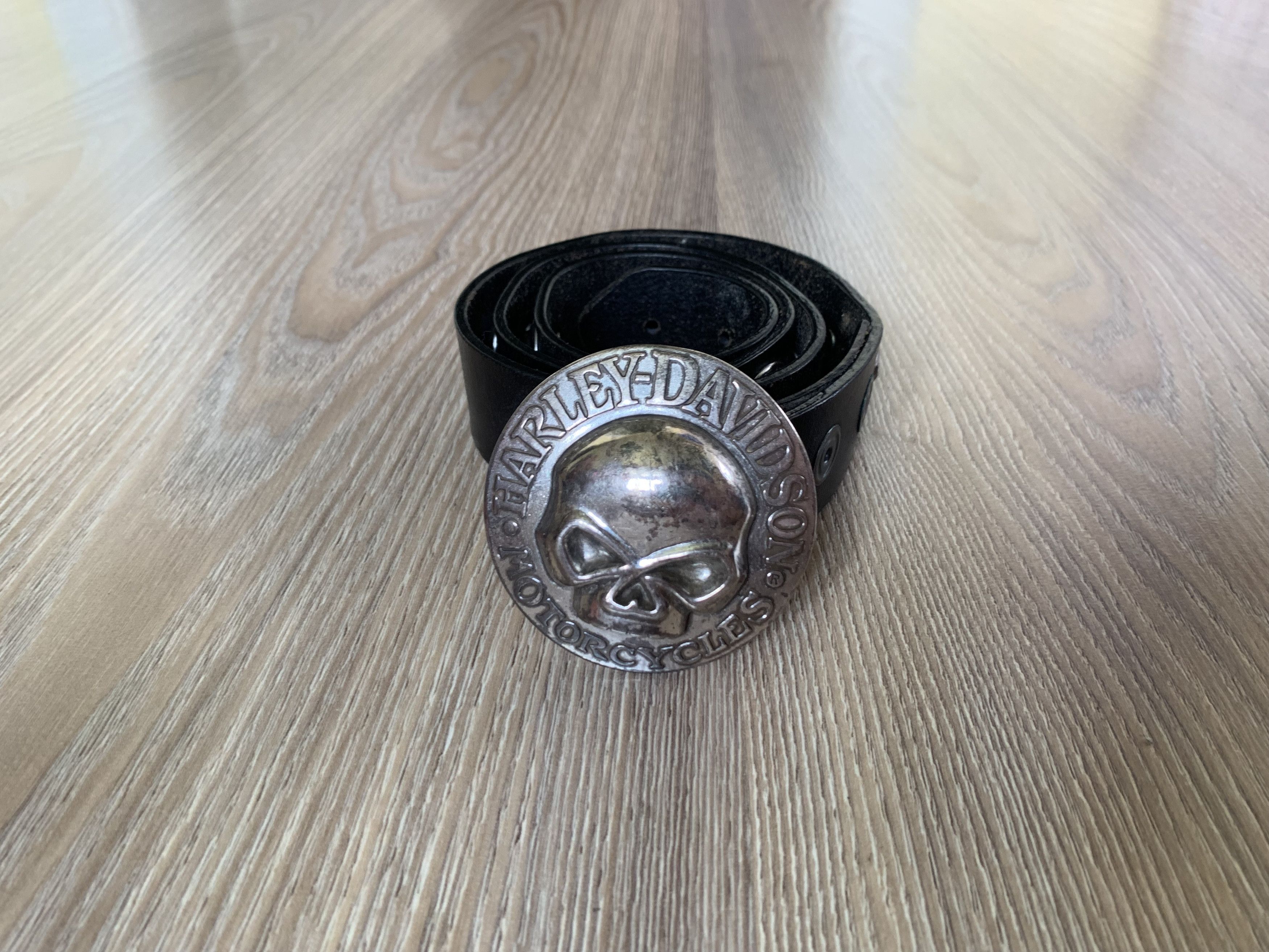 Harley Davidson × Vintage Harley Davidson Skull Black Unisex Leather Belt Size ONE SIZE - 2 Thumbnail