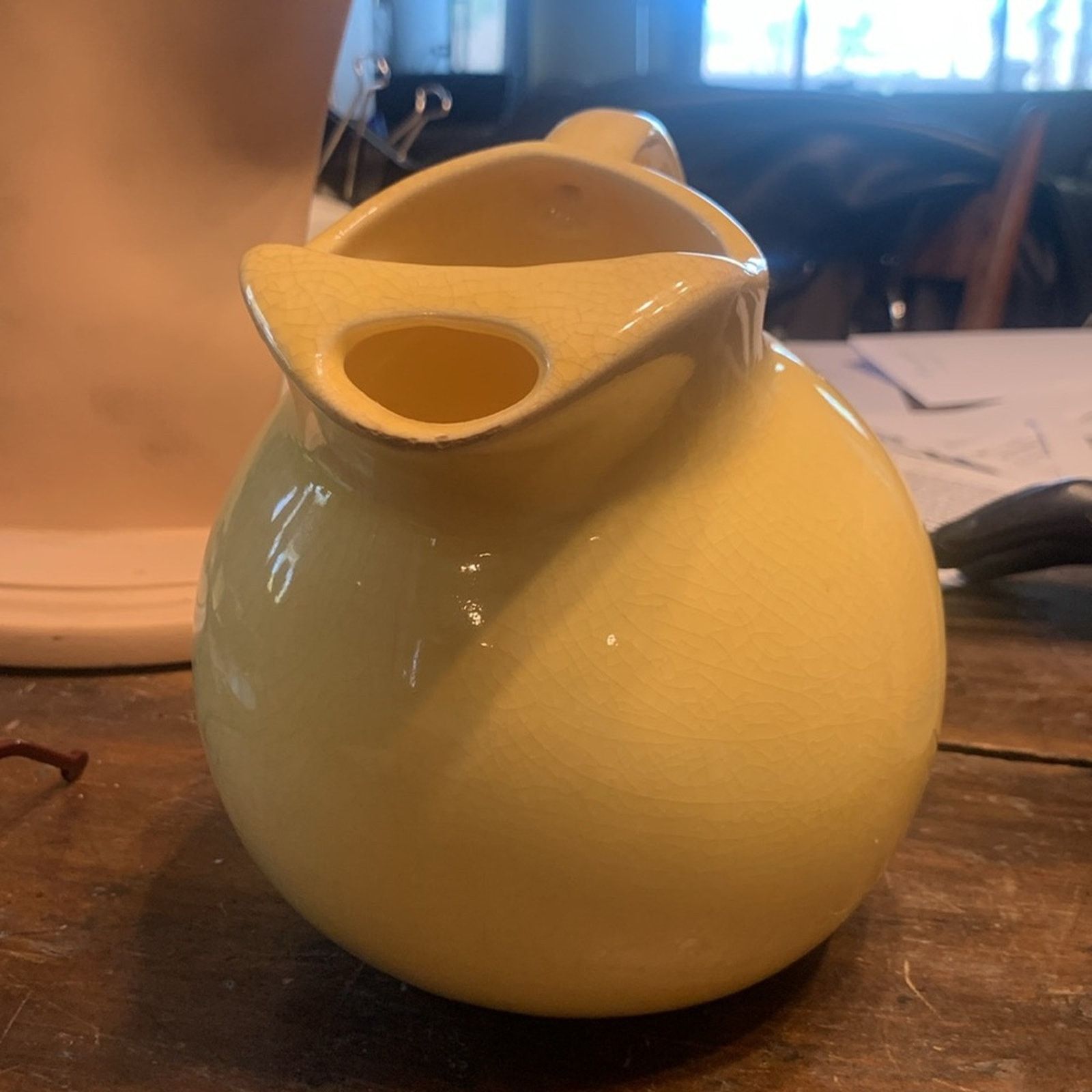 Vintage Retro yellow ceramic pottery ball pitcher with ice lip Size ONE SIZE - 2 Thumbnail