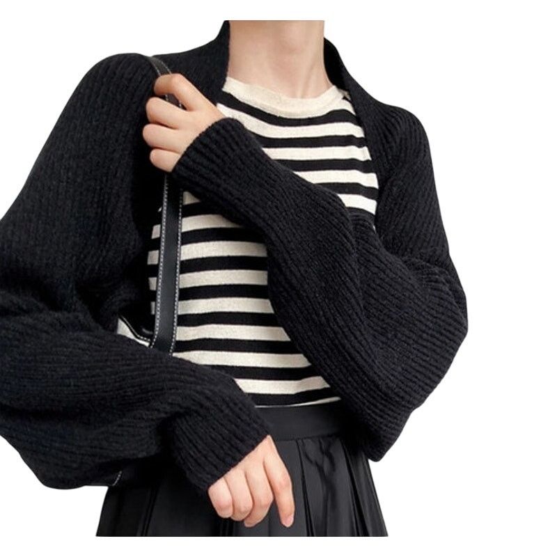 Other Commense Black Solid Open-Front Shrug Long Sleeve Sweater Size S / US 4 / IT 40 - 1 Thumbnail