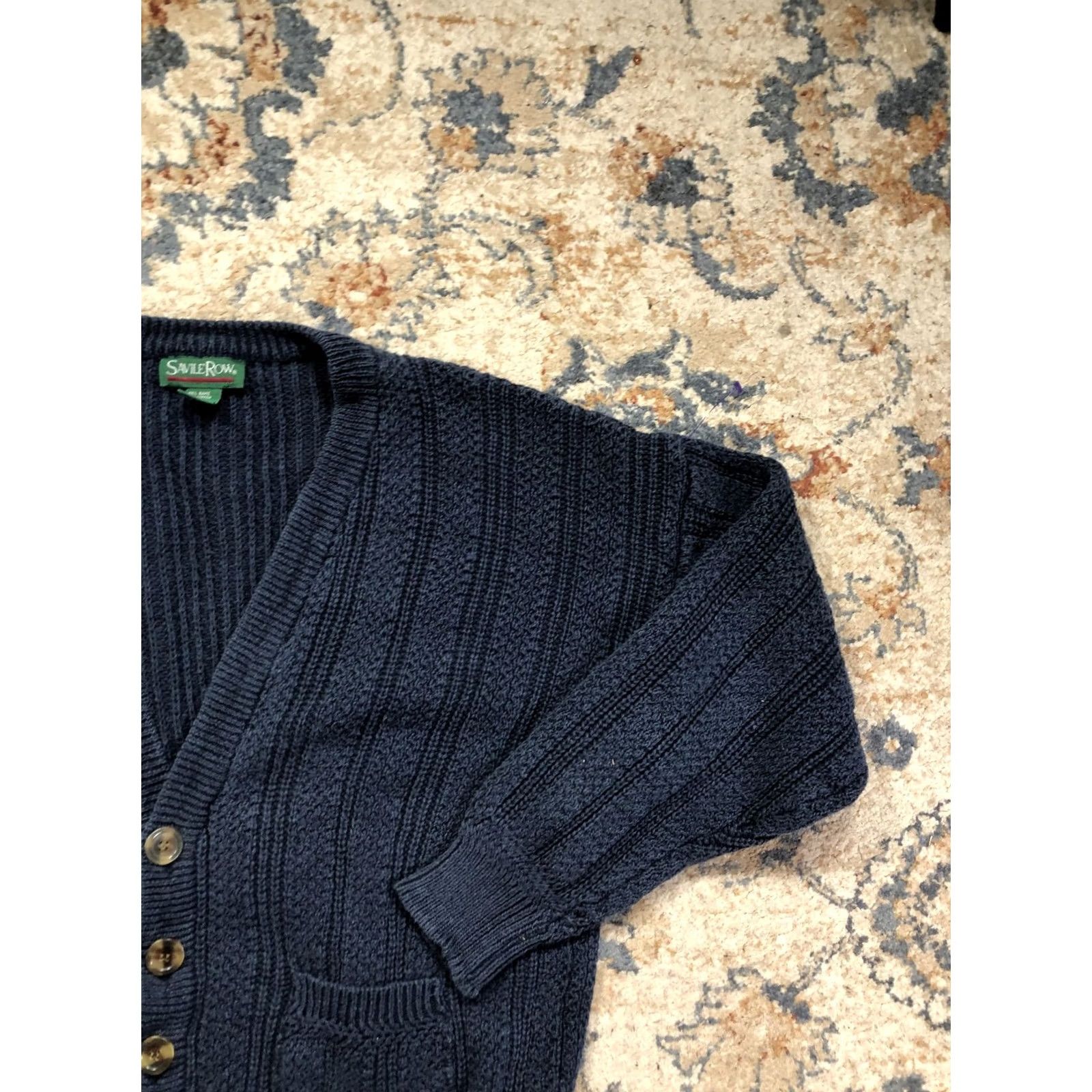 Vintage Savile Row Cardigan Mens L Blue V-Neck Knit Ramie Cotton Pockets Sweater Size US L / EU 52-54 / 3 - 4 Thumbnail