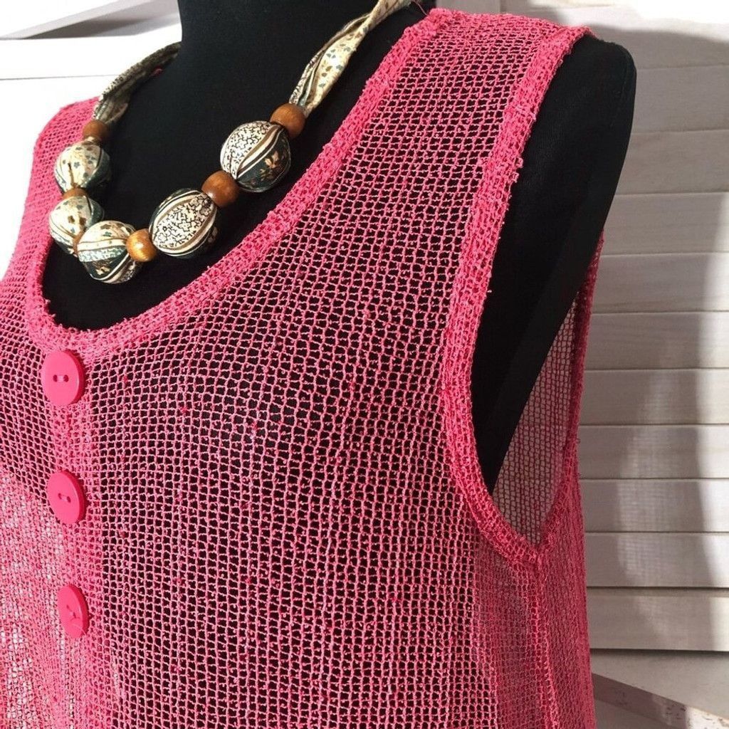 Vintage Simply Noelle Beach Cover Up Sheer Mesh Hot Pink Sz M Size L / US 10 / IT 46 - 7 Thumbnail