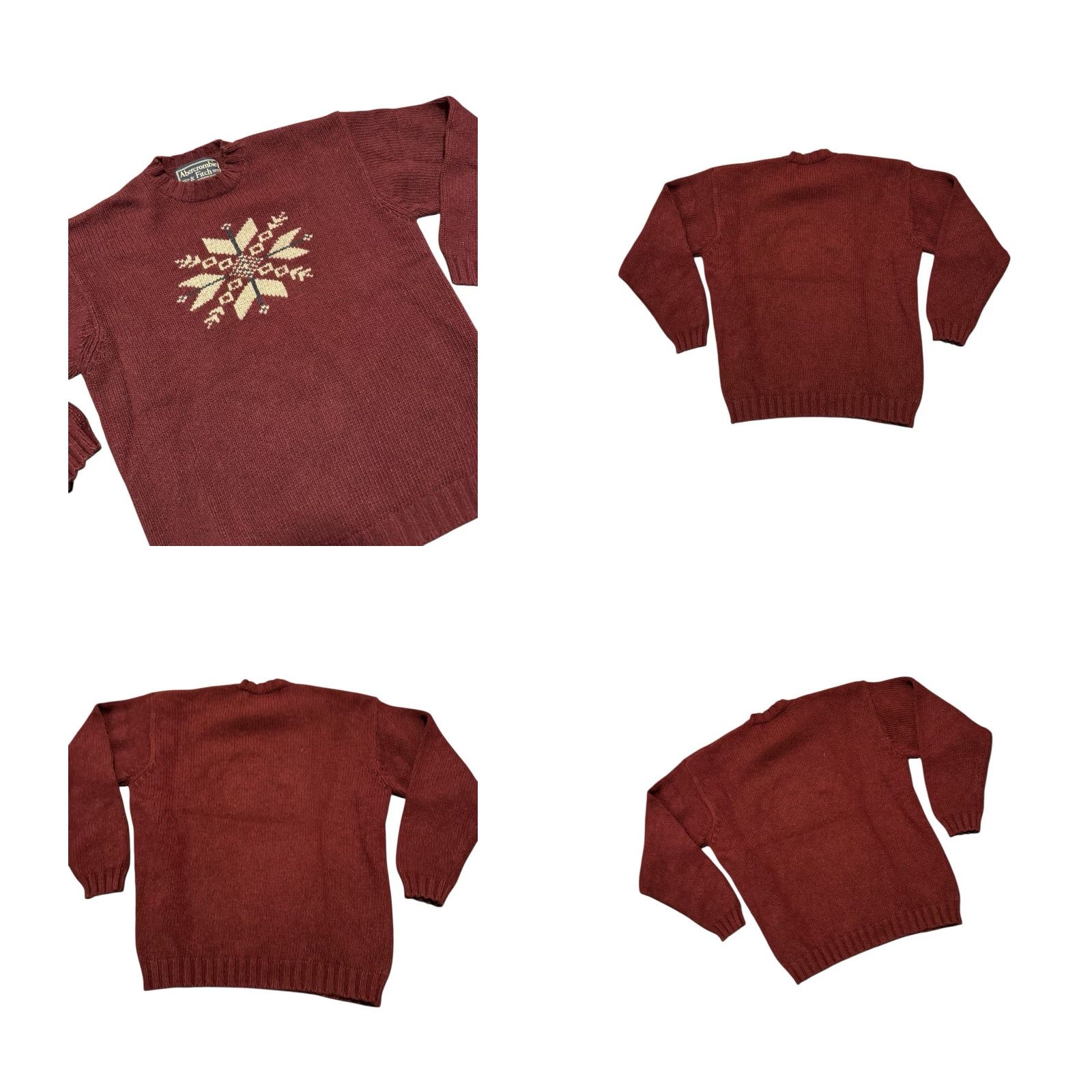 Abercrombie & Fitch Abercrombie & Fitch Sweater Mens Large Burgundy Lambswool Snowflake Crewneck Christmas Pullover Knit Long Sleeve Size US L / EU 52-54 / 3 - 8 Thumbnail
