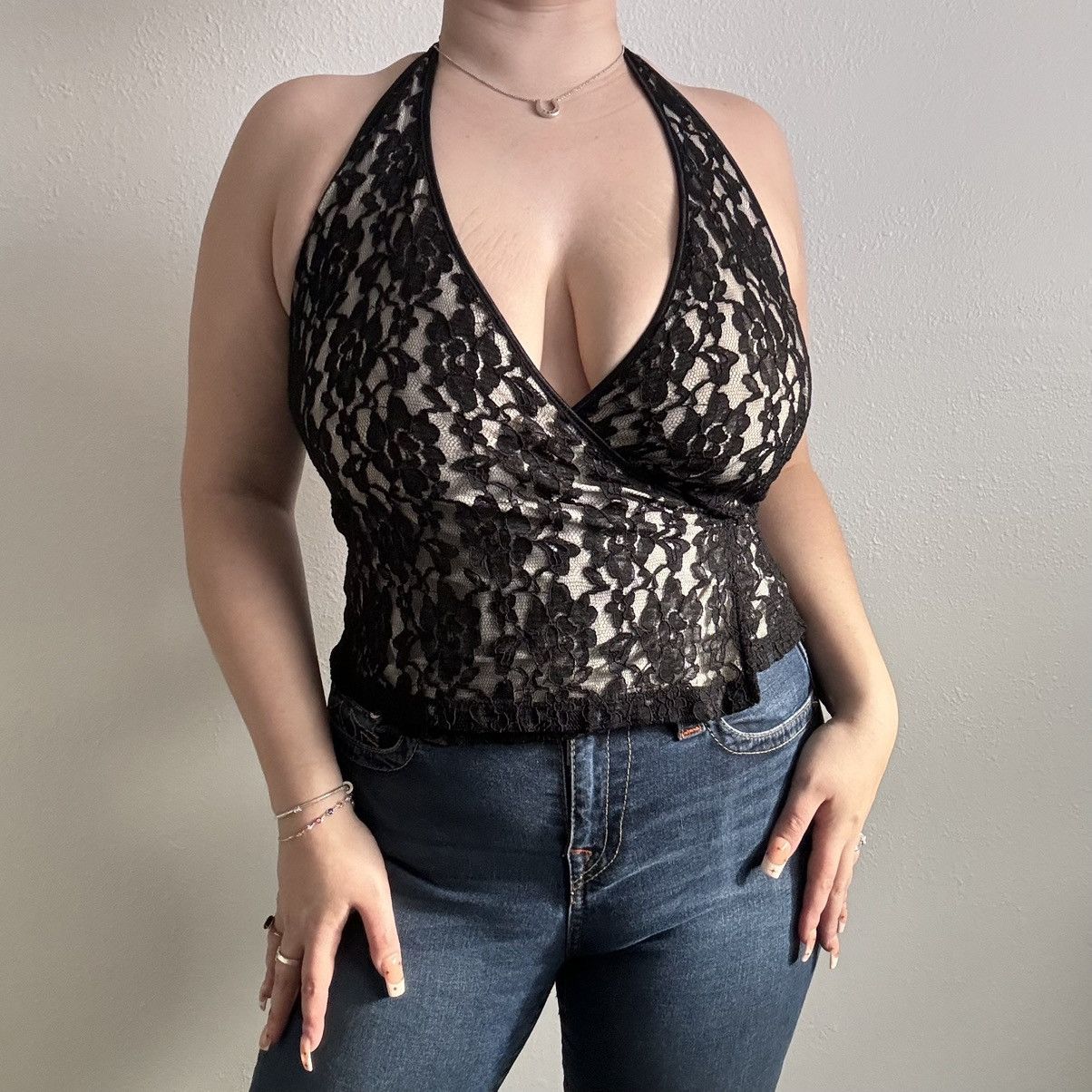 Other THE LIMITED Vintage Y2K Black White Floral Lace Halter Top Size M / US 6-8 / IT 42-44 - 1 Thumbnail