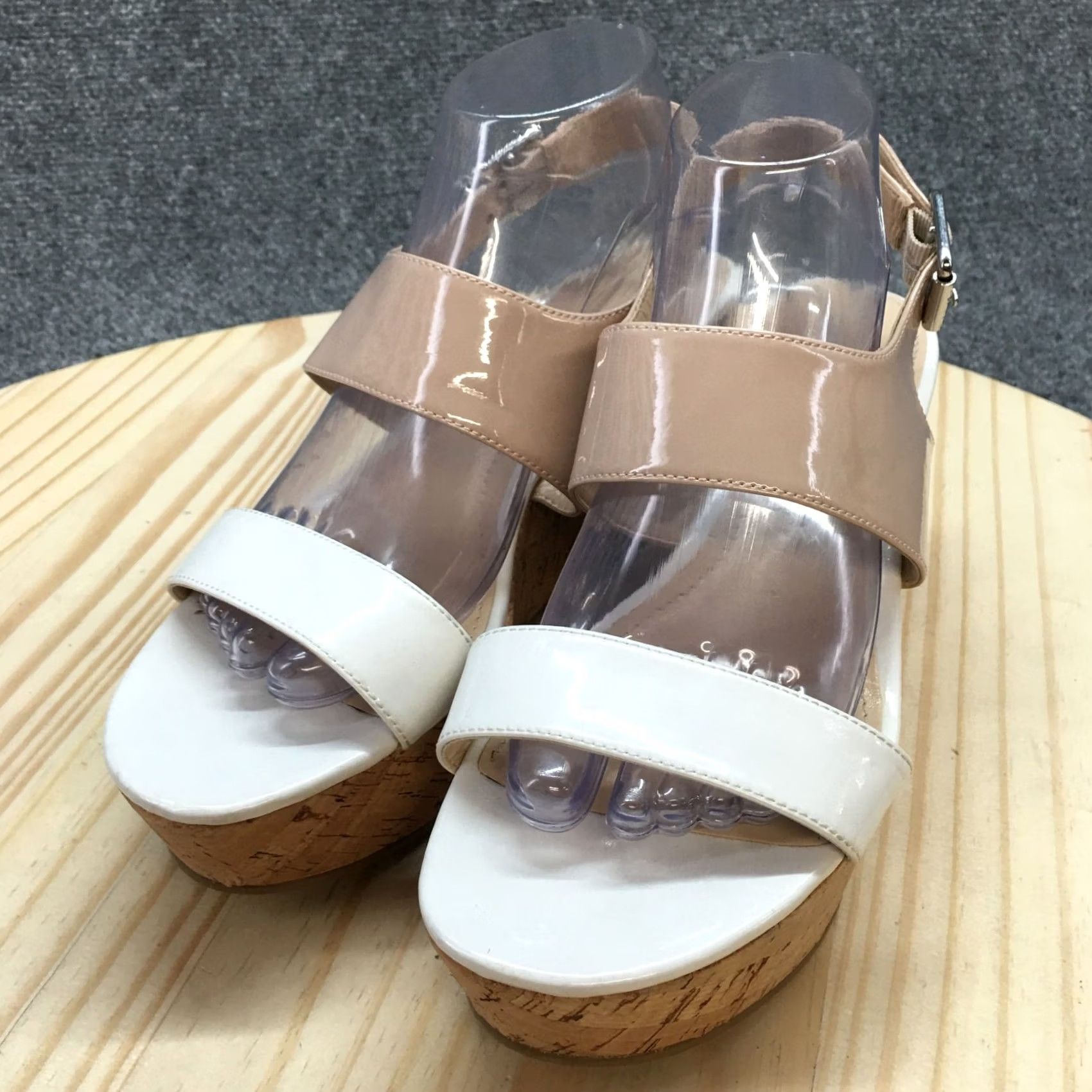 Calvin Klein Calvin Klein Sandals Womens 9.5 M Lorianne Slingback White Leather Cork Wedge Size US 10 / IT 40 - 3 Thumbnail