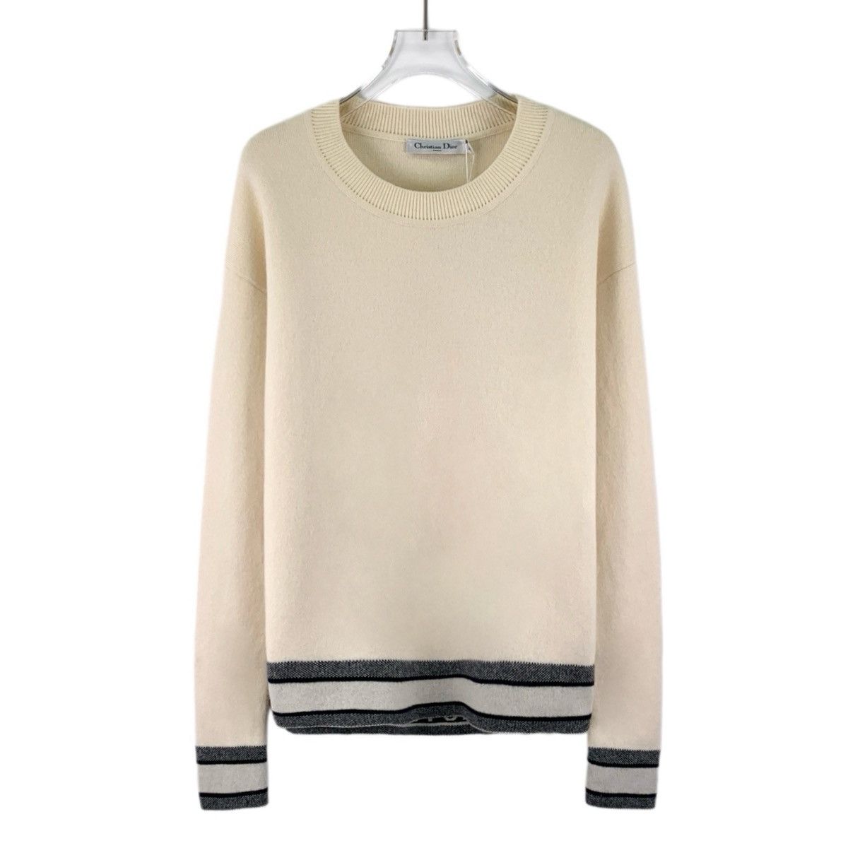 Dior Dior Beige Striped Trim Cashmere Long Sleeve Knitwear K26WX Size XS / US 0-2 / IT 36-38 - 1 Thumbnail