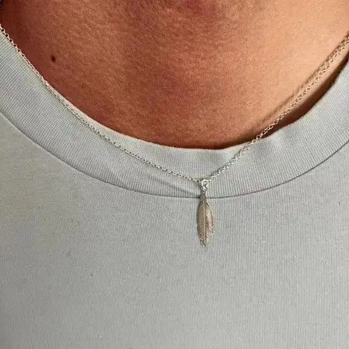 Other Silver Aztec Design Feather Necklace for men/unisex Size ONE SIZE - 3 Thumbnail
