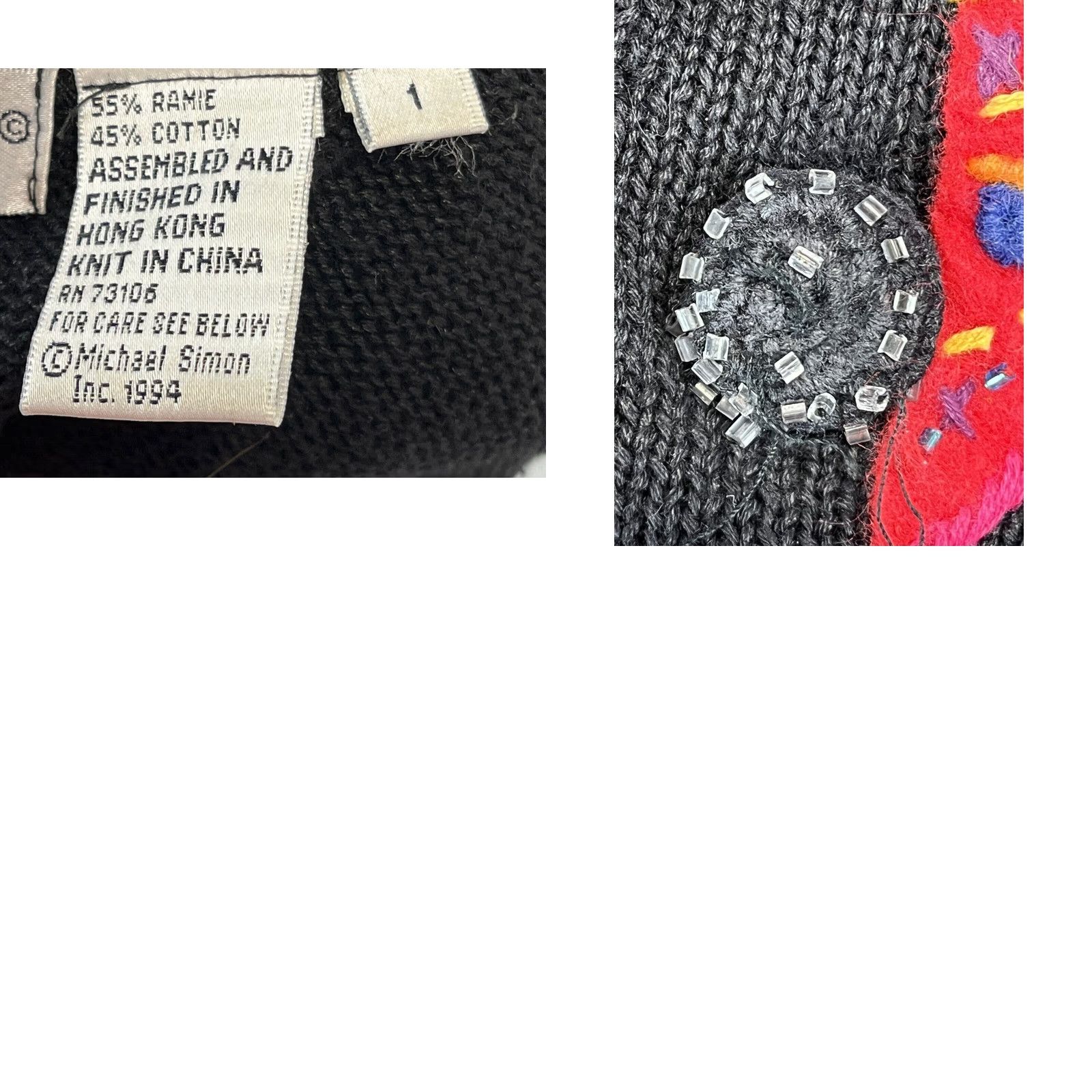 Simons VINTAGE Michael Simon Christmas Reindeer Cardigan Sweater Sz 1 Womens Black Knit Beaded Size XS / US 0-2 / IT 36-38 - 8 Thumbnail