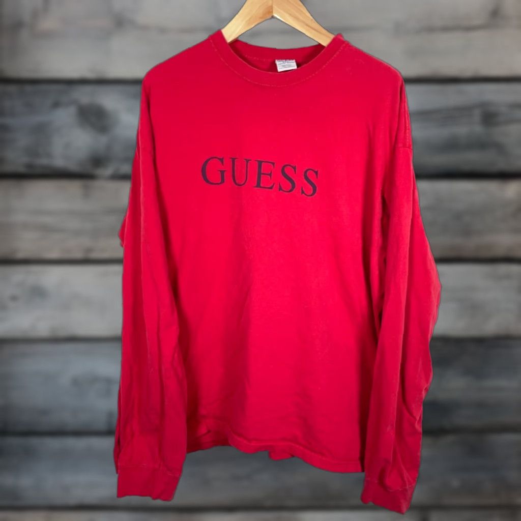 Guess VINTAGE GUESS Long Sleeve Shirt Men 2XL Red Spell Out USA Made 90s Retro Graphic Print Shirt Mens Size US XXL / EU 58 / 5 - 1 Thumbnail