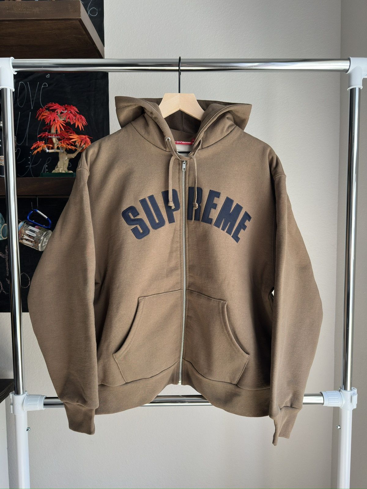Supreme Thermal Line Arc Zip Up Hoodie Dusty Brown Size US M / EU 48-50 / 2 - 1 Thumbnail