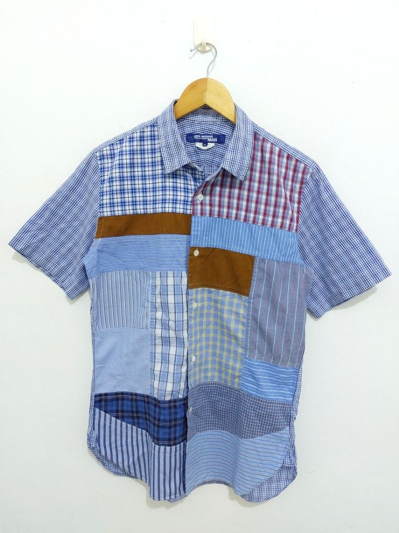 image of Comme Des Garcons x Junya Watanabe - Cdg Ad2017 Patchwork Short Sleeve in Blue Patchwork (Size Medi