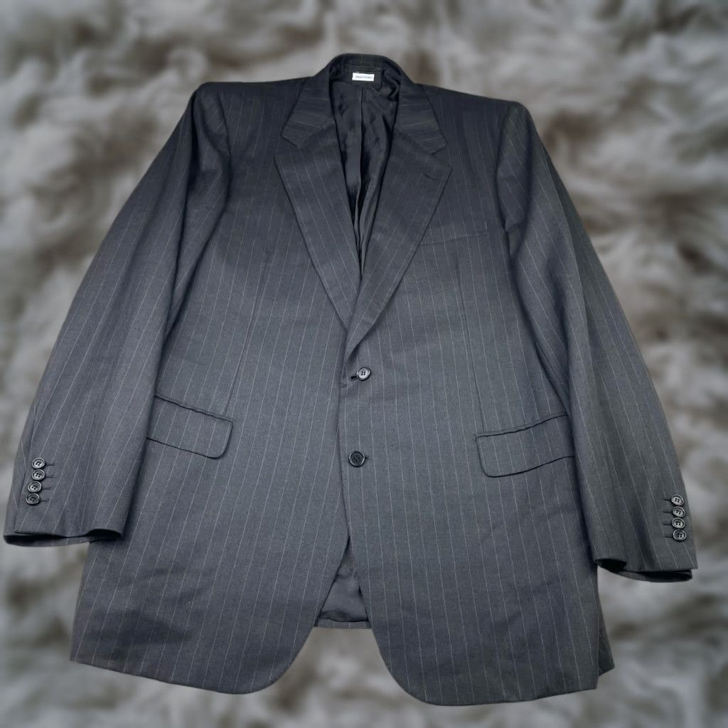 Brioni VINTAGE Brioni Palatino 100% Wool 2-Button Blazer Gray Stripe Italy 46L US Men Blazer, Single-Breasted, Notch Lapel, 2-Button Closure, Regular Fit Size 46R - 1 Thumbnail