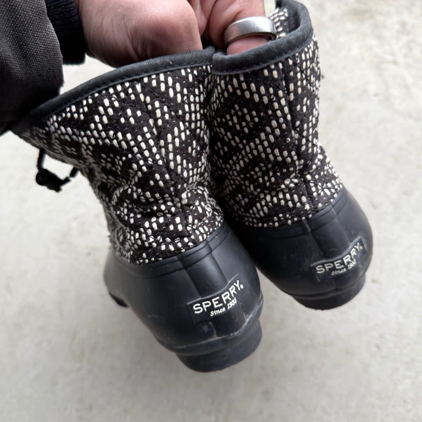 Sperry VINTAGE SPERRY Top-Sider Saltwater Duck Boots Tribal Black/White Women’s 6.5 Waterproof Rubber Snow Boot Women Size US 7 / IT 37 - 6 Thumbnail