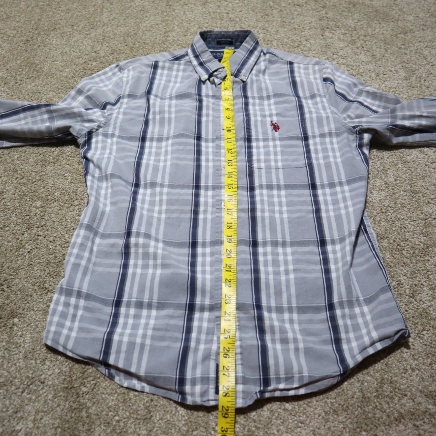 U.S. Polo Assn. US Polo Assn. Shirt Button-Up Plaid Gray/Navy Men Small Size S Color Multicolor Modern Classic Size US S / EU 44-46 / 1 - 5 Thumbnail
