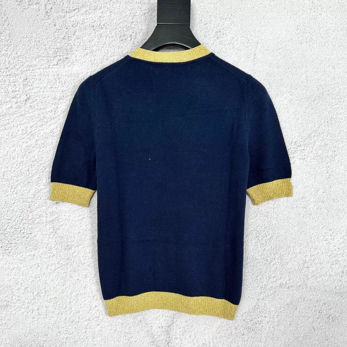 Gucci Gucci blue cashmere knit short-sleeve gold trim XS Size XS / US 0-2 / IT 36-38 - 2 Thumbnail