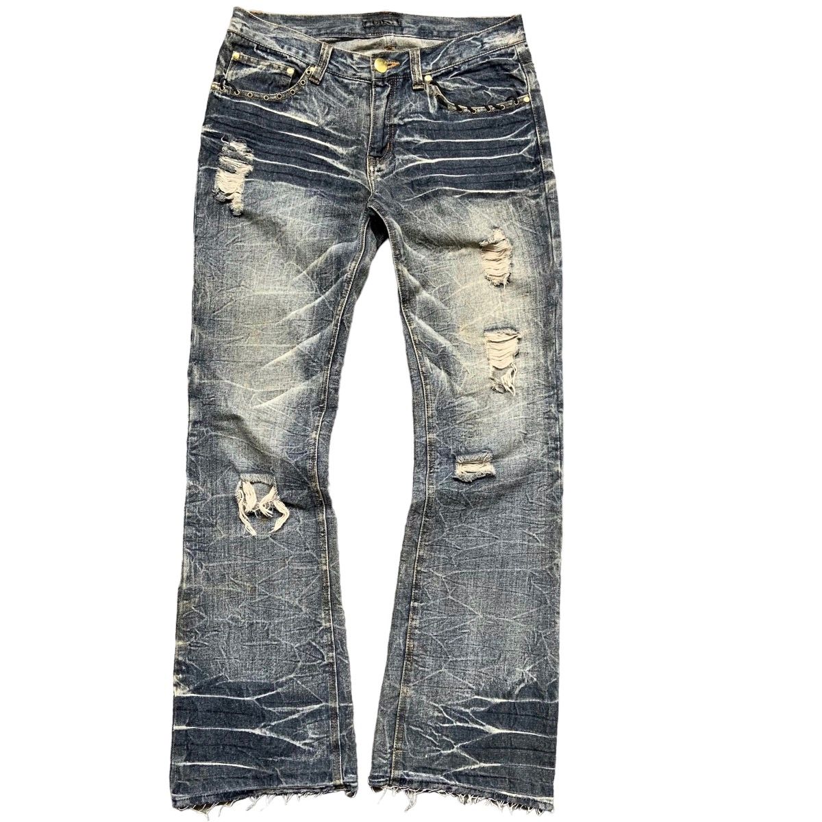 Pre-owned If Six Was Nine X Le Grande Bleu L G B Japanese Black Bacarra Flare Distressed Denim Jeans In Wash Black Denim
