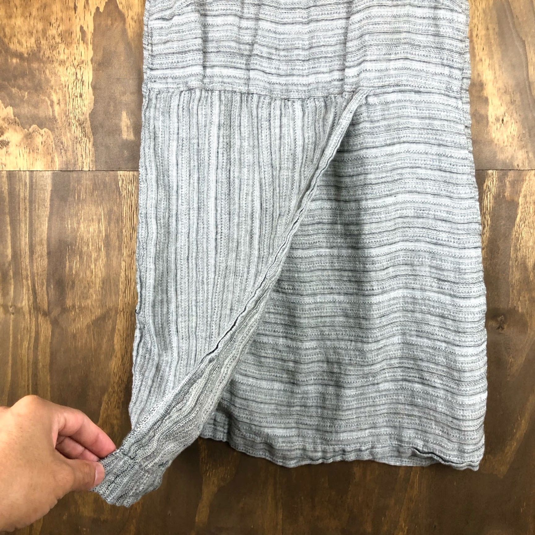 Vintage Pure Jill Dress Gray White Striped Linen Shift Petite Sleeveless Midi SP Womens Shift Dress Size S / US 4 / IT 40 - 7 Thumbnail