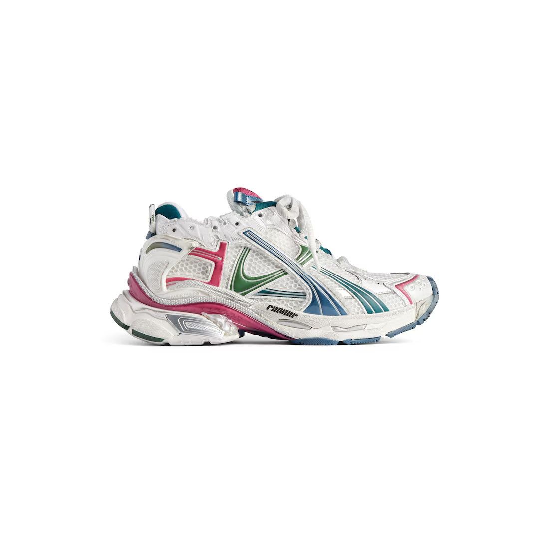 BALENCIAGA Runner $1190 Men's White/Green/Blue Sneakers New