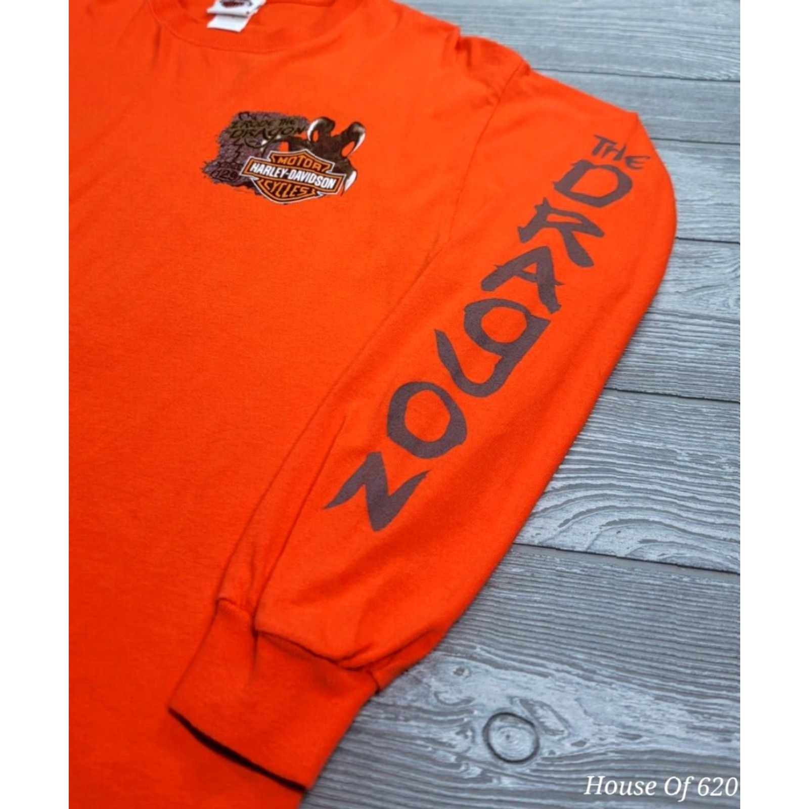 Harley Davidson VINTAGE Harley-Davidson T-Shirt Long Sleeve Orange 90s Smoky Mountains US129 L Mens Size US L / EU 52-54 / 3 - 7 Thumbnail