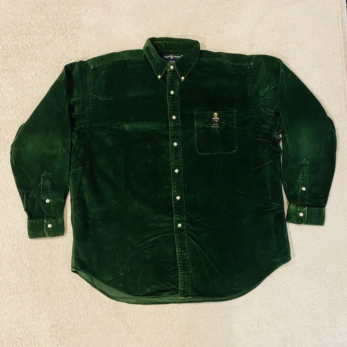 image of Polo Ralph Lauren Vintage Ralph Laurent Polo Bear Green Corduroy Shirt Xl, Men's