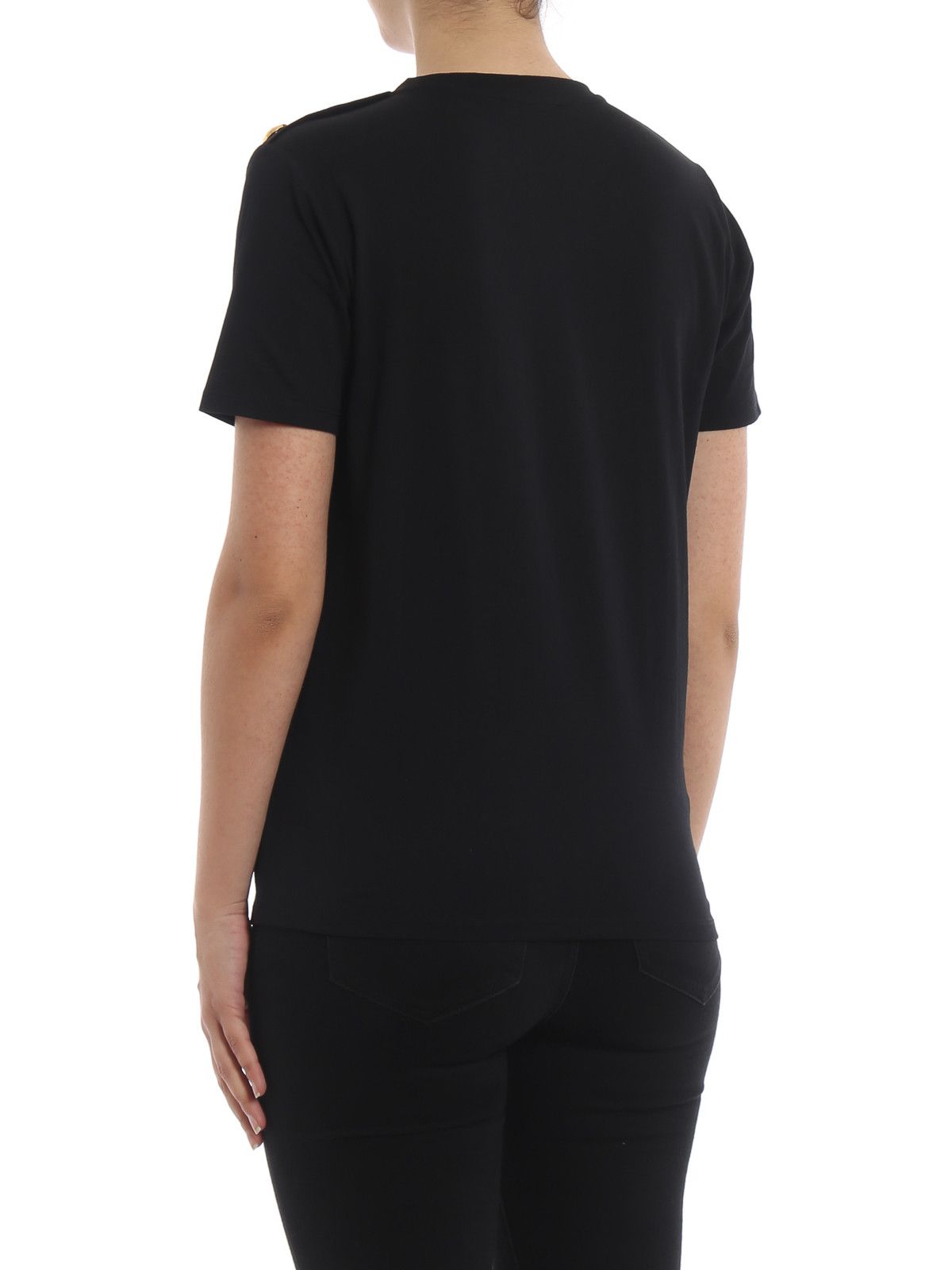 Balmain Black Metallic Gold Logo Lion Buttons T-Shirt Size S / US 4 / IT 40 - 4 Thumbnail