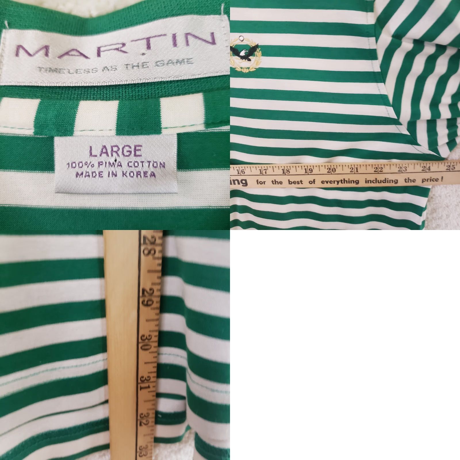 Vintage Martin Polo Shirt Men's L Green White Short Sleeve Pima Cotton Striped Golf Polo Mar tin Size US L / EU 52-54 / 3 - 9 Thumbnail