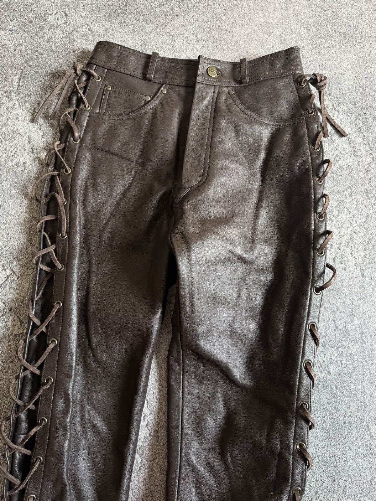 Designer IXS 38size brown leather motorcycle biker pants trousers y2k Size 26" / US 2 / IT 38 - 6 Thumbnail