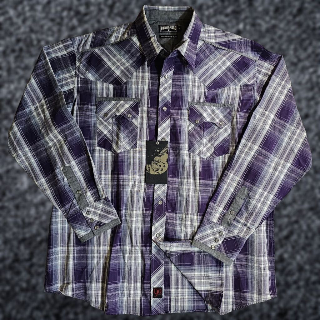 VINTAGE Panhandle Slim Pearl Snap Western Style Rodeo Shirt Mens XL Purple Cowboy Western Shirt