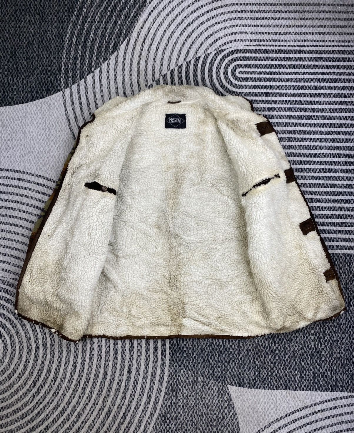 Vintage 🔥Vintage Neon Half Leather Navajo Wool Sherpa Lined Jacket Size US L / EU 52-54 / 3 - 5 Thumbnail