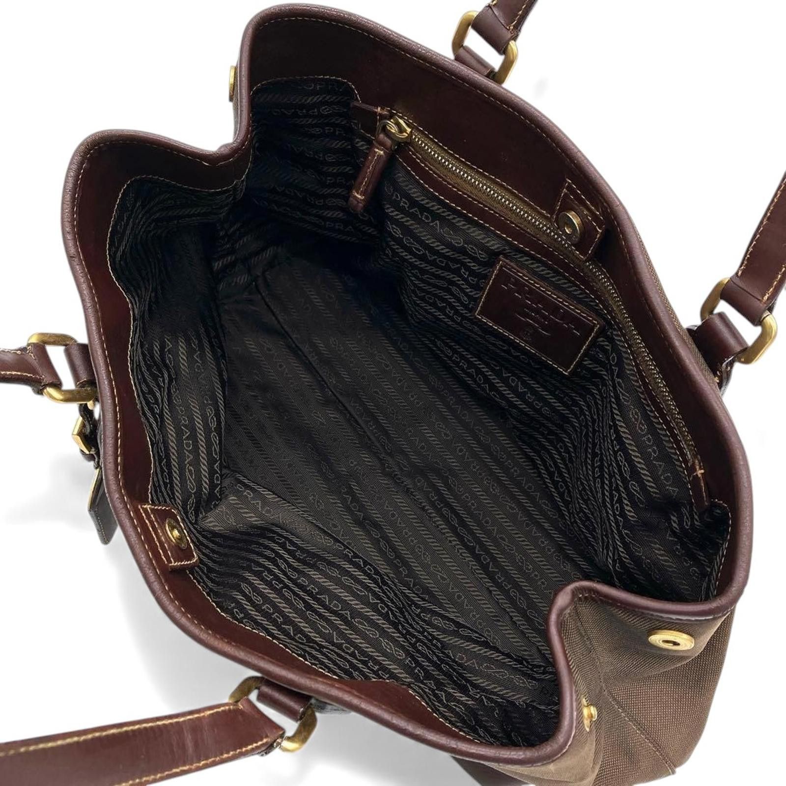 Prada Prada - Brown Canvas Leather Tote Bag Size ONE SIZE - 6 Thumbnail