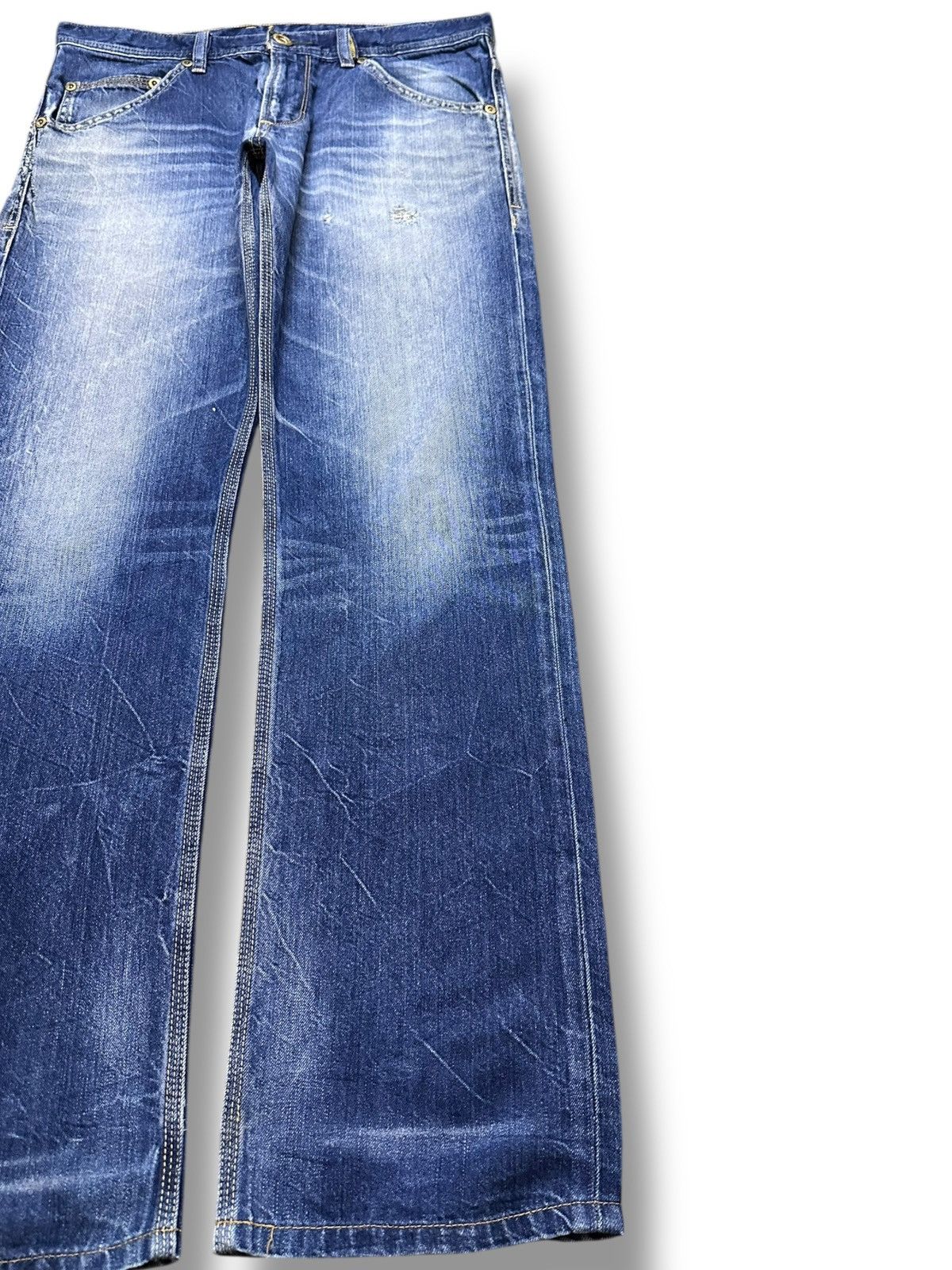 Japanese Brand Vintage Back Number Faded Whiskers Honeycomb Denim Size US 32 / EU 48 - 4 Thumbnail