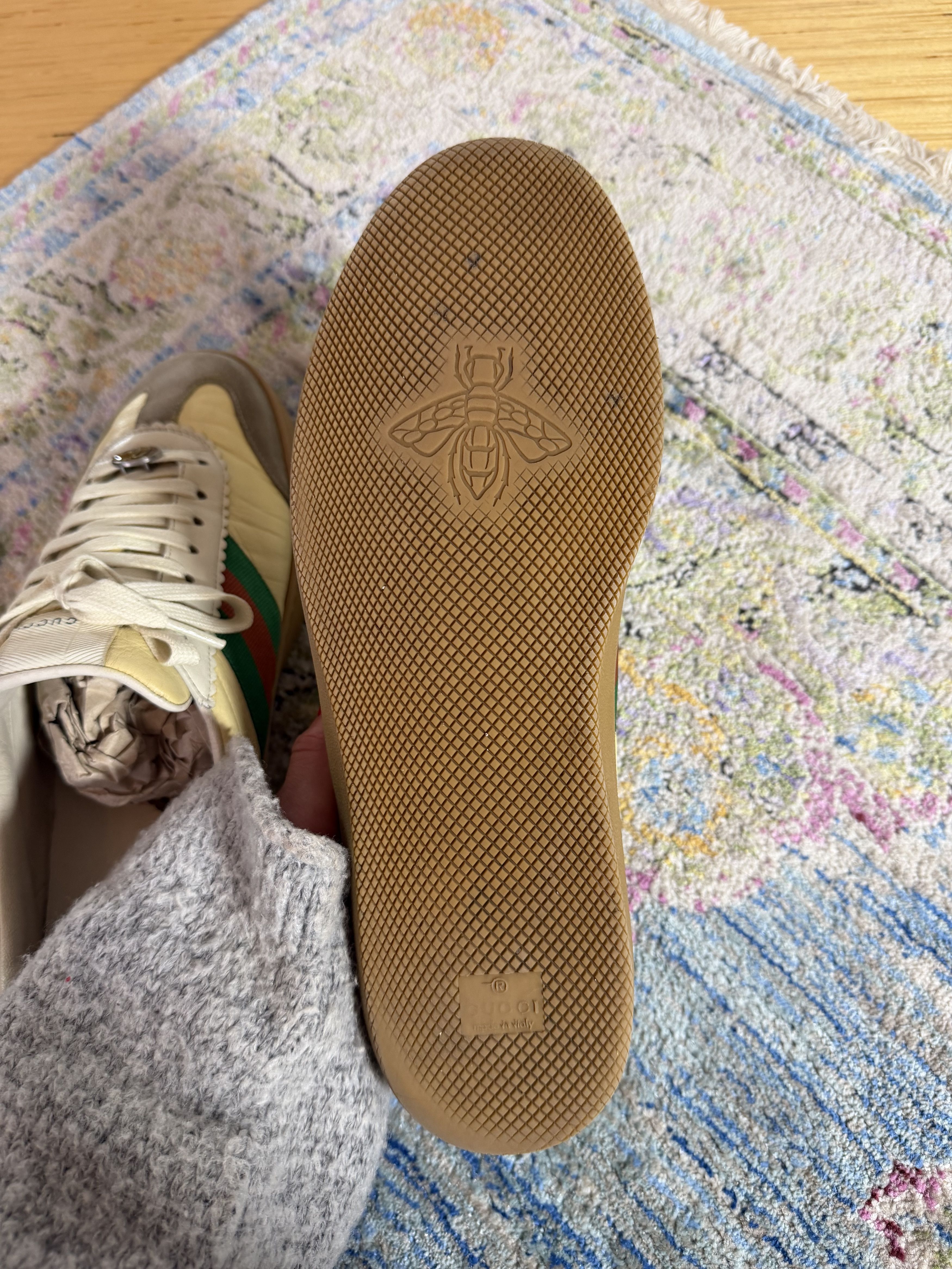 Gucci GUCCI G74 Yellow Leather Web Low Oatmeal Sneakers Size US 10.5 / EU 43-44 - 12 Thumbnail