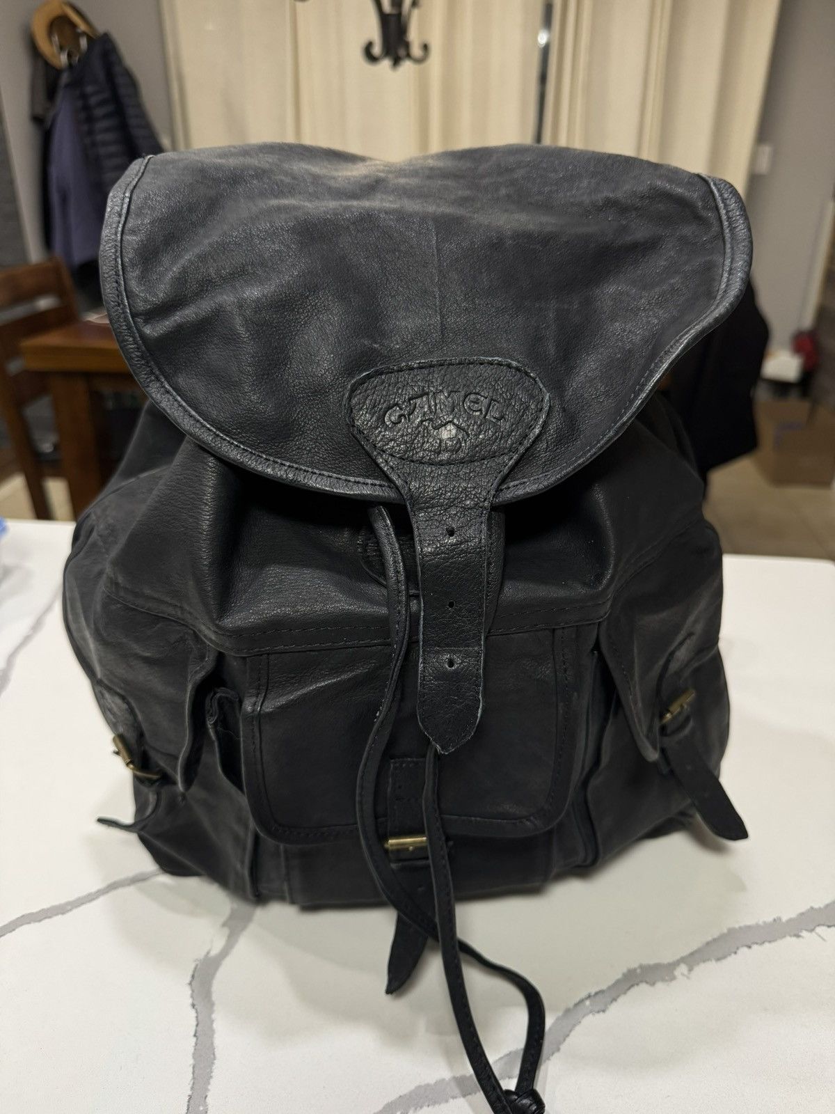 Camel VTG 90s Camel Cigarettes Black Leather Rucksack Backpack Size ONE SIZE - 4 Thumbnail