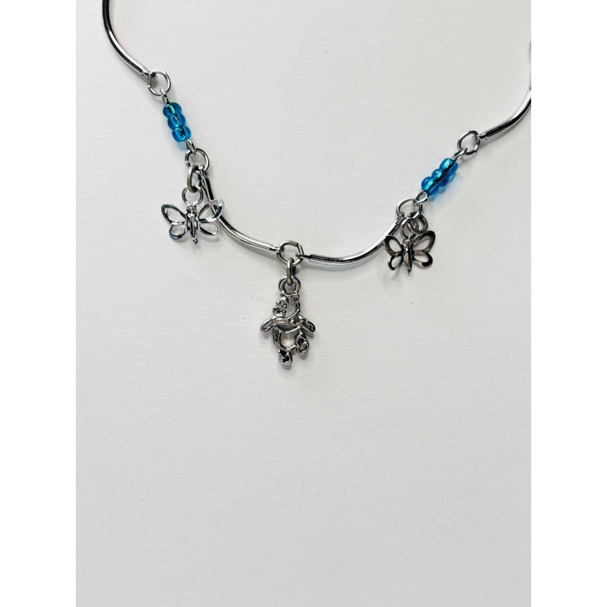 Other Butterfly & Bear Charm Silver Necklace With Blue Beads Size ONE SIZE - 5 Thumbnail