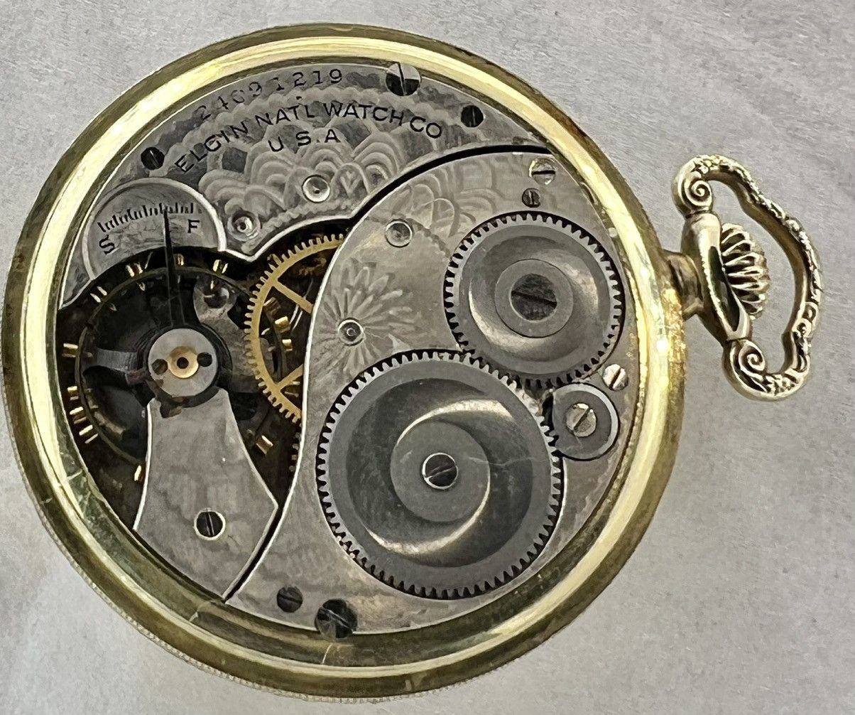 Elgin National Watch Company Vintage 1921 Elgin Pocket Watch Gold Filled Case 12S Size ONE SIZE - 6 Thumbnail