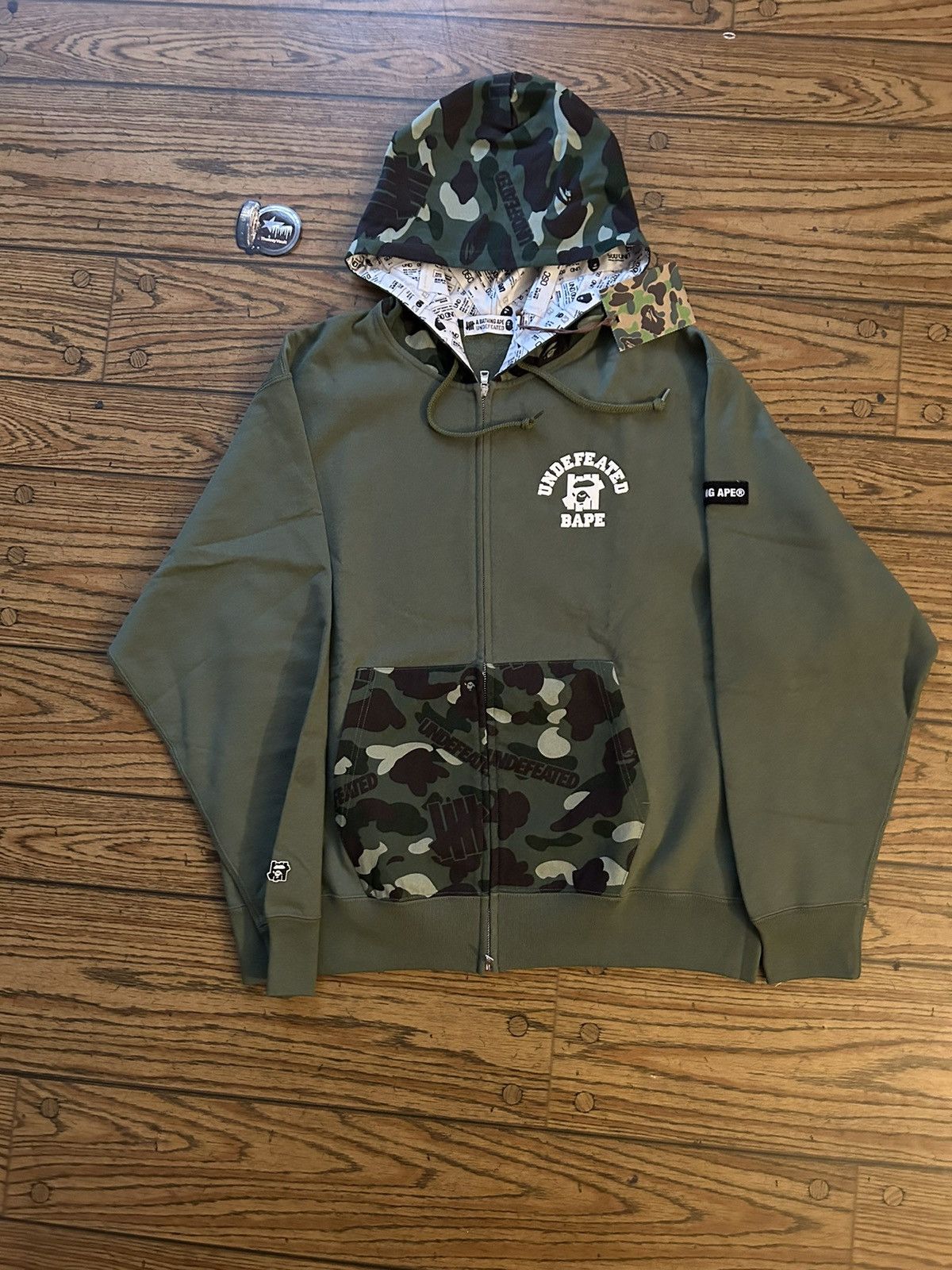 image of Bape x Undefeated Green Camo Zip Hoodie, Men's (Size XL)