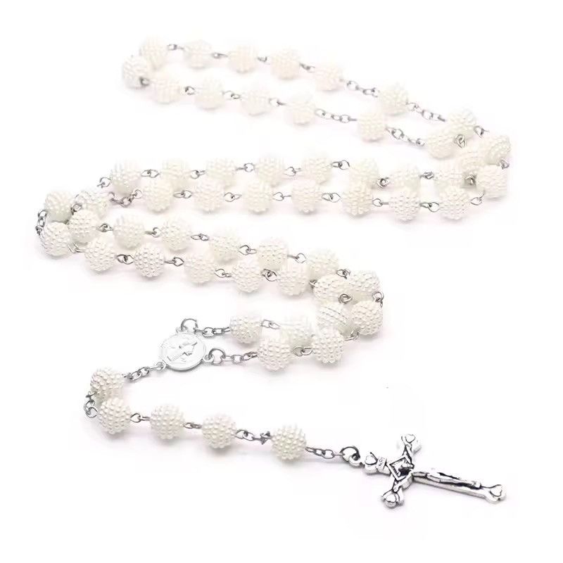Jewelry Rosary Necklace | Silver Cross Pendant with Beaded Detailing Size ONE SIZE - 4 Thumbnail