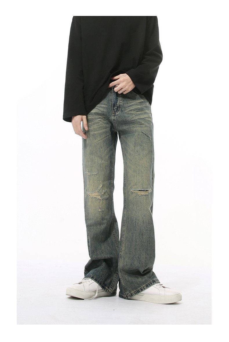 Japanese Brand × Jean Street loose washed distressed straight flared ripped jeans Size US 32 / EU 48 - 1 Thumbnail
