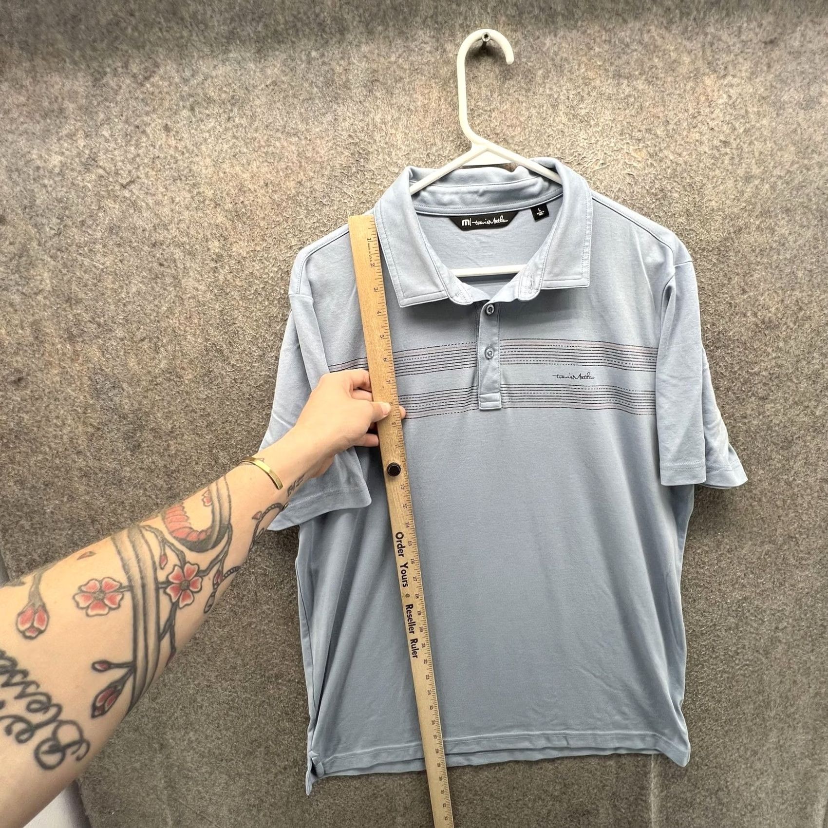 TravisMathew Travis Mathew Polo Shirt Mens Large Blue Chest Stripe Short Sleeve Golf Casual Shirt Size US L / EU 52-54 / 3 - 6 Thumbnail