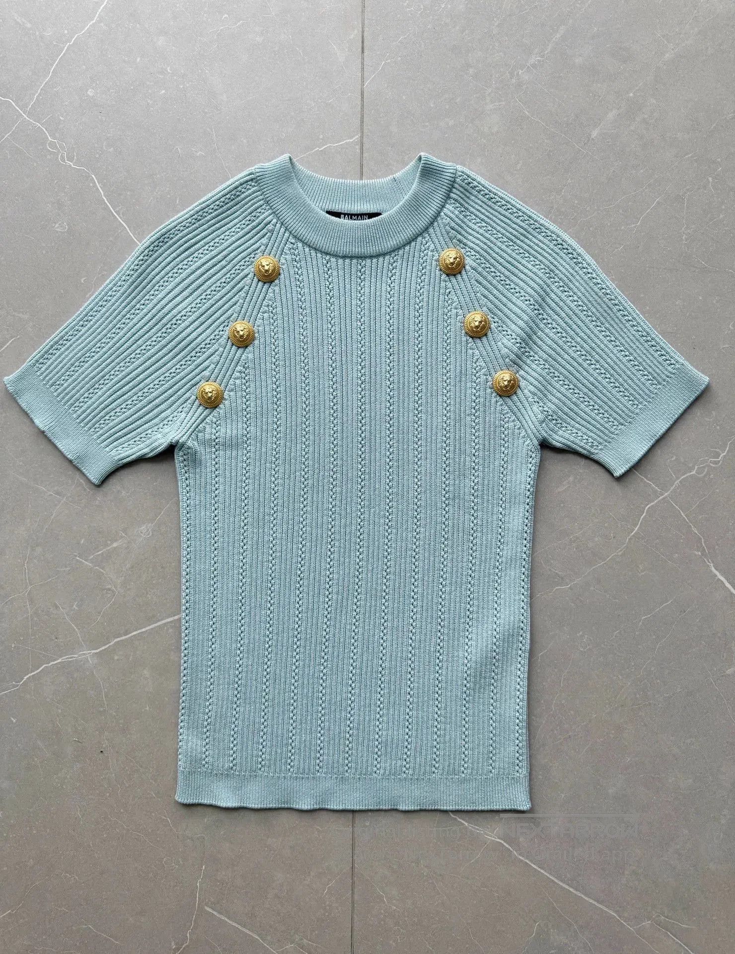 Balmain Balmain Light Blue Short-Sleeve Knit Top. Size S / US 4 / IT 40 - 2 Thumbnail