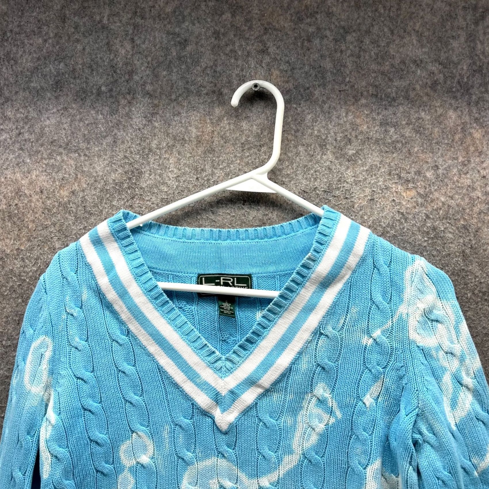 Ralph Lauren VINTAGE Lauren Ralph Lauren Sweater Women Small V-Neck Cable-Knit Blue LRL Fleece Geometric Pattern Size S / US 4 / IT 40 - 5 Thumbnail