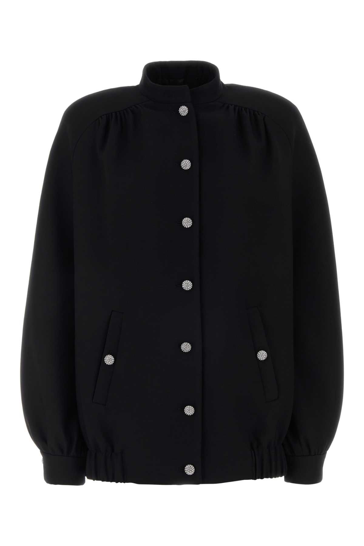Alessandra Rich Black Wool Bomber Jacket Size XS / US 0-2 / IT 36-38 - 1 Thumbnail