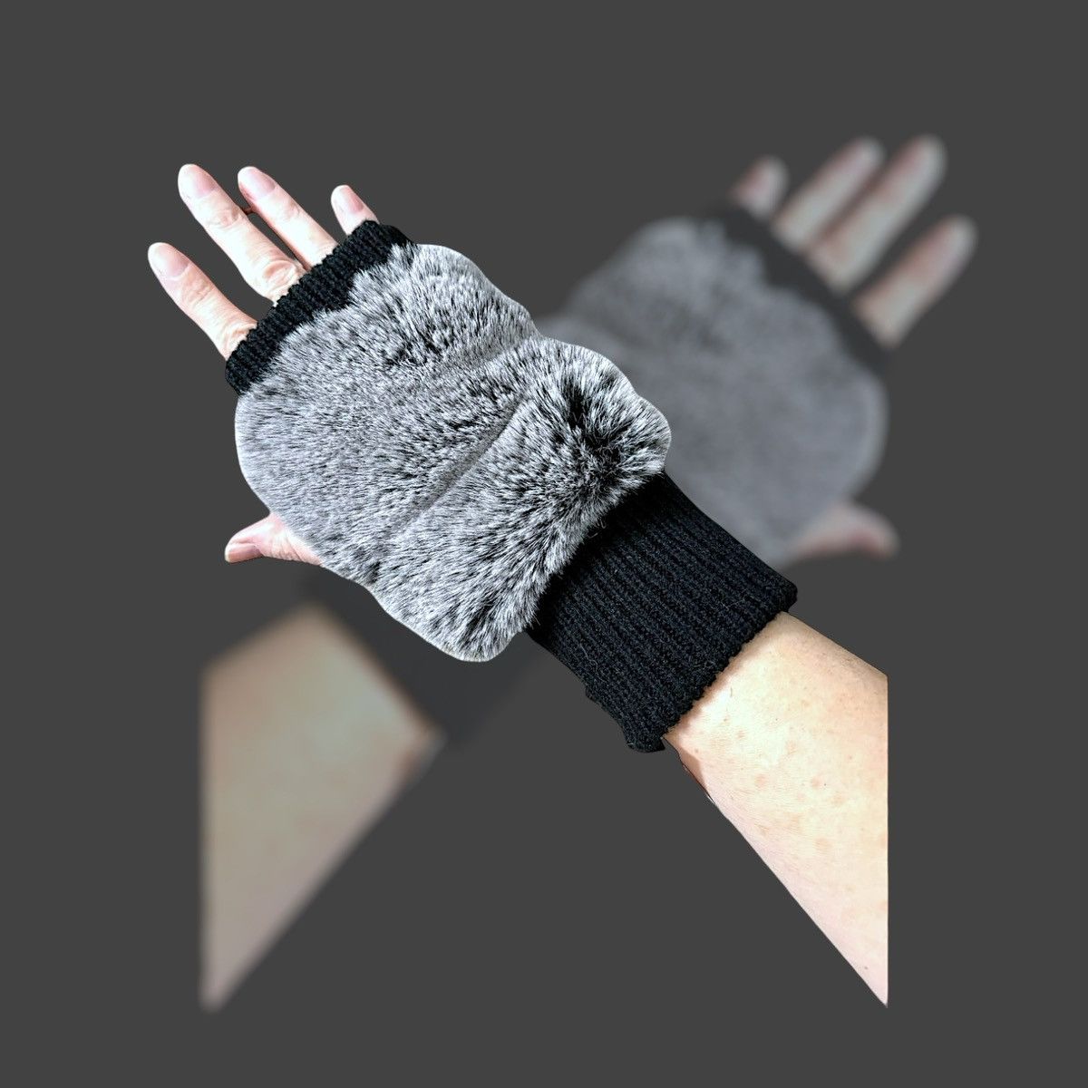 Other Jocelyn Women’s Fur Knit Fingerless Gloves Sz OS Size ONE SIZE - 1 Thumbnail