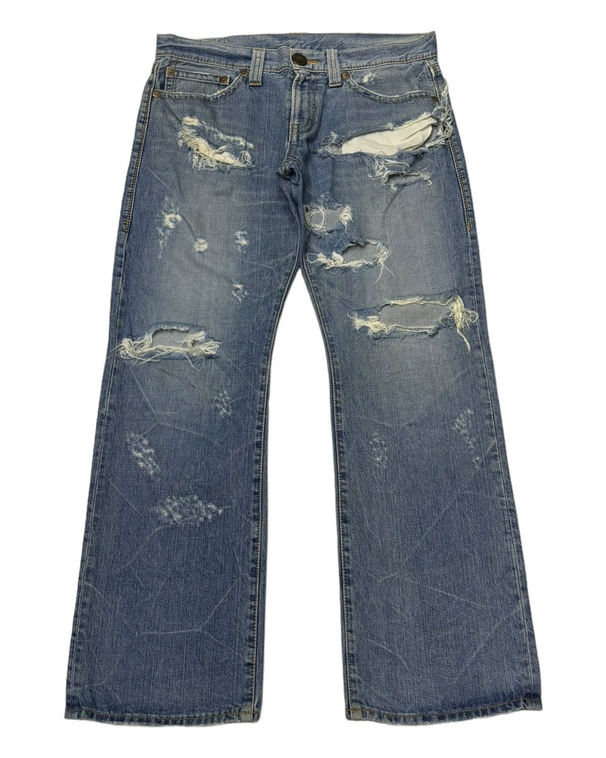 If Six Was Nine VINTAGE CO&LU THRASHED DISTRESS RIPS BAGGY FLARE JEANS Size US 36 / EU 52 - 1 Thumbnail