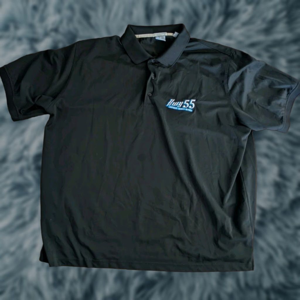 Jockey Hwy 55 Burgers Shakes & Fries Logo Uniform Work Polo 3XL Black Men Polo Shirt Casual Classic Short Sleeve Button Neck Jockey Branded Regular 3XL Size US XXL / EU 58 / 5 - 1 Thumbnail