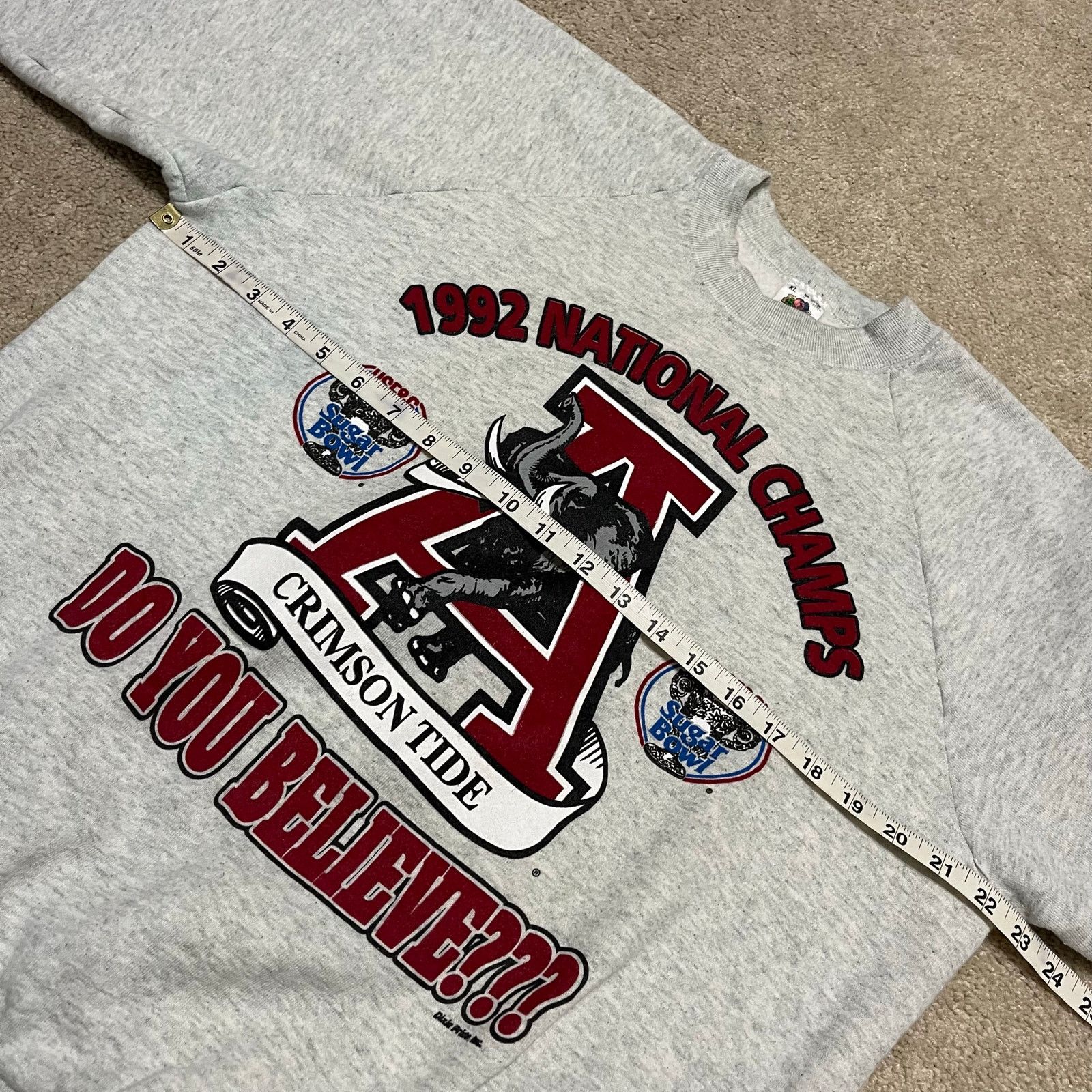Fruit Of The Loom Vintage 1992 Alabama Crimson Tide Natty Champs Crewneck Grey Size US XL / EU 56 / 4 - 7 Thumbnail