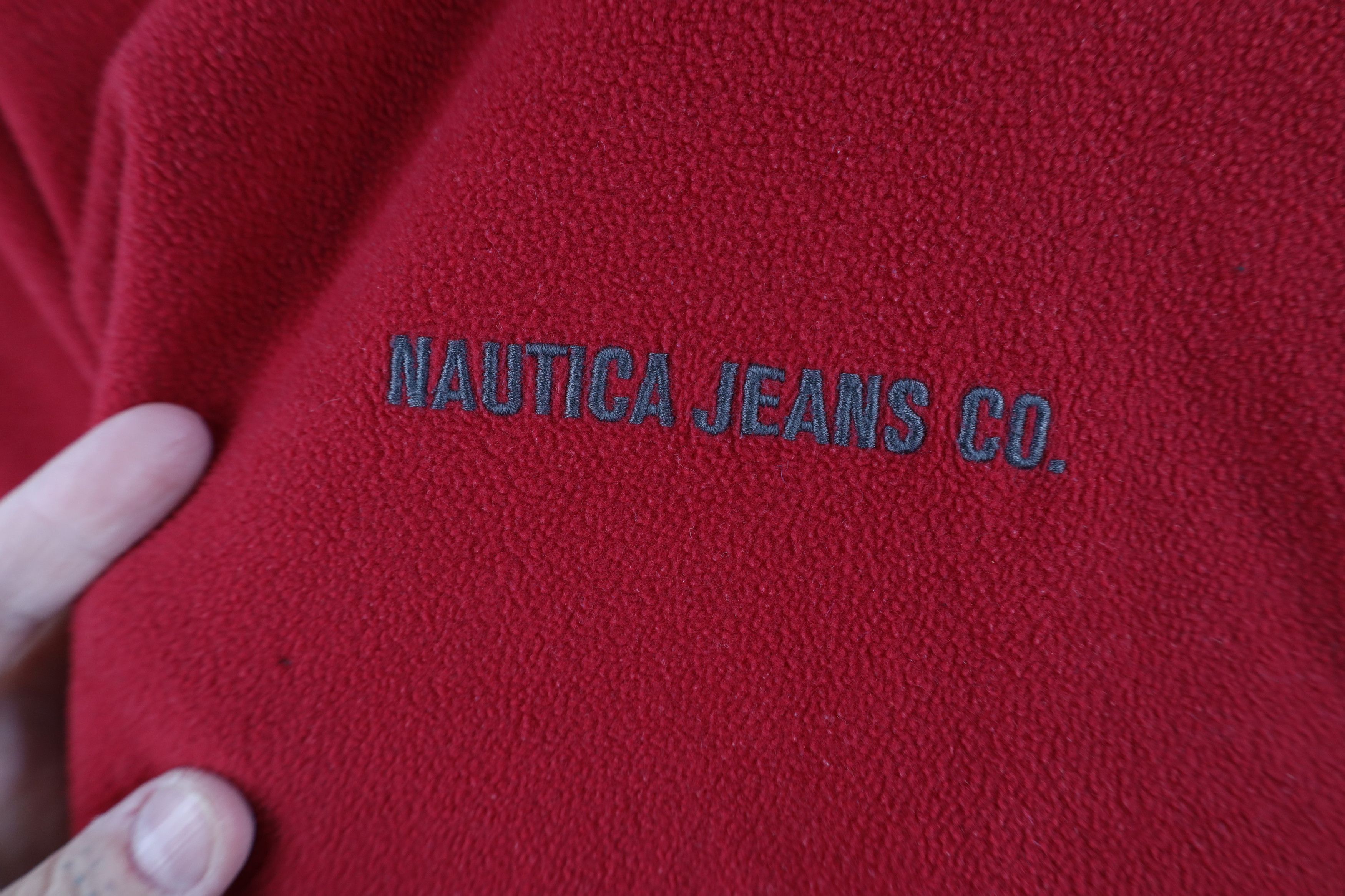 Nautica Vintage 90s Nautica Spell Out Lightweight Fleece Sweater Red Size US XL / EU 56 / 4 - 4 Thumbnail