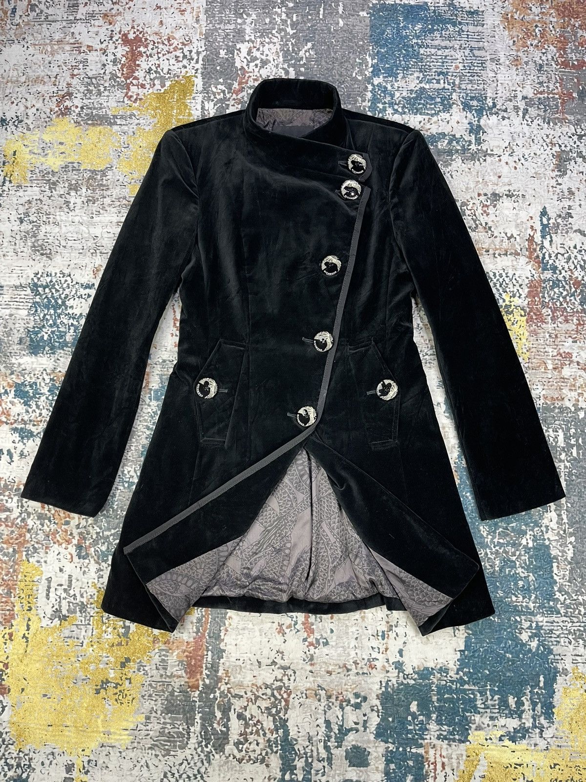John Richmond Richmond X Black Velvet Assymetrical Long Coat Size S / US 4 / IT 40 - 2 Thumbnail
