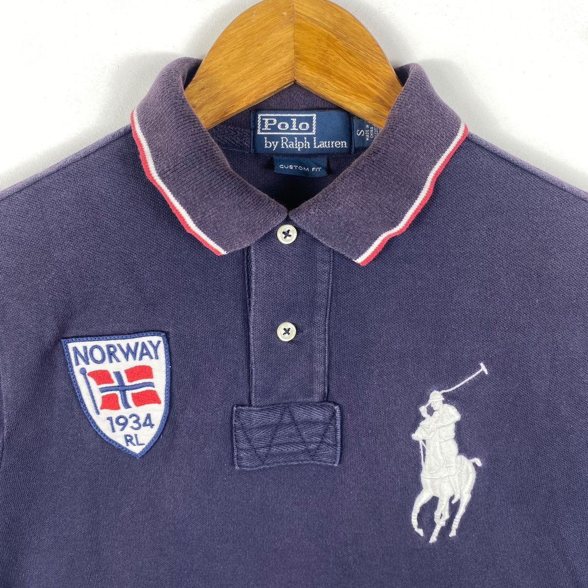 Polo Ralph Lauren × Vintage POLO RALPH LAUREN Norway 1934 #23 Navy Faded Polo Shirt Size S / US 4 / IT 40 - 2 Thumbnail