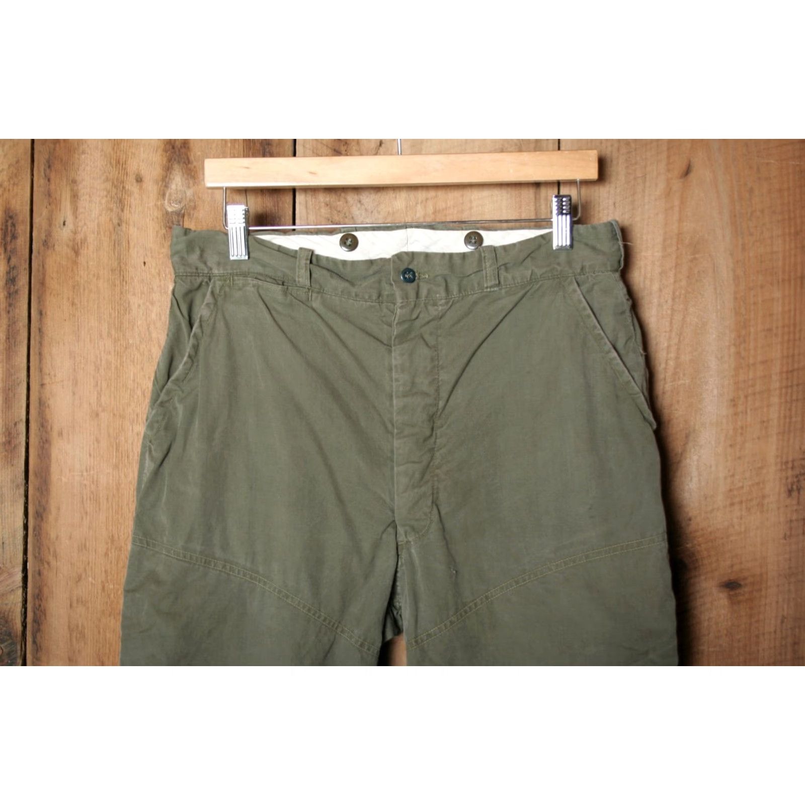 Olive VINTAGE Army Olive Green Canvas Pants 32x32 Mens 1940s 1950s Military Work Pants Canvas Olive Green 32 Inseam 32 Mens Size US 32 / EU 48 - 3 Thumbnail